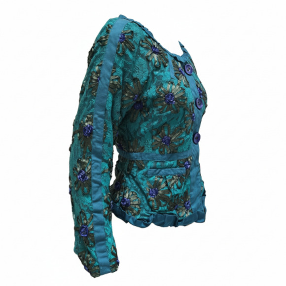 Marc Jacobs Floral Embroidered Jacket – Size 6 – Vintage/Archive – Green/Blue - Picture 3 of 11